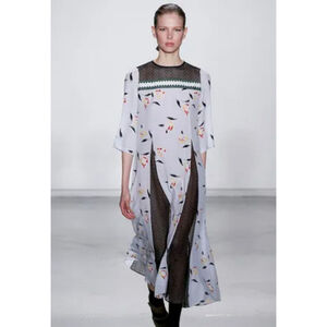 SUNO Light Blue Black Floral Midi Dress Size 8